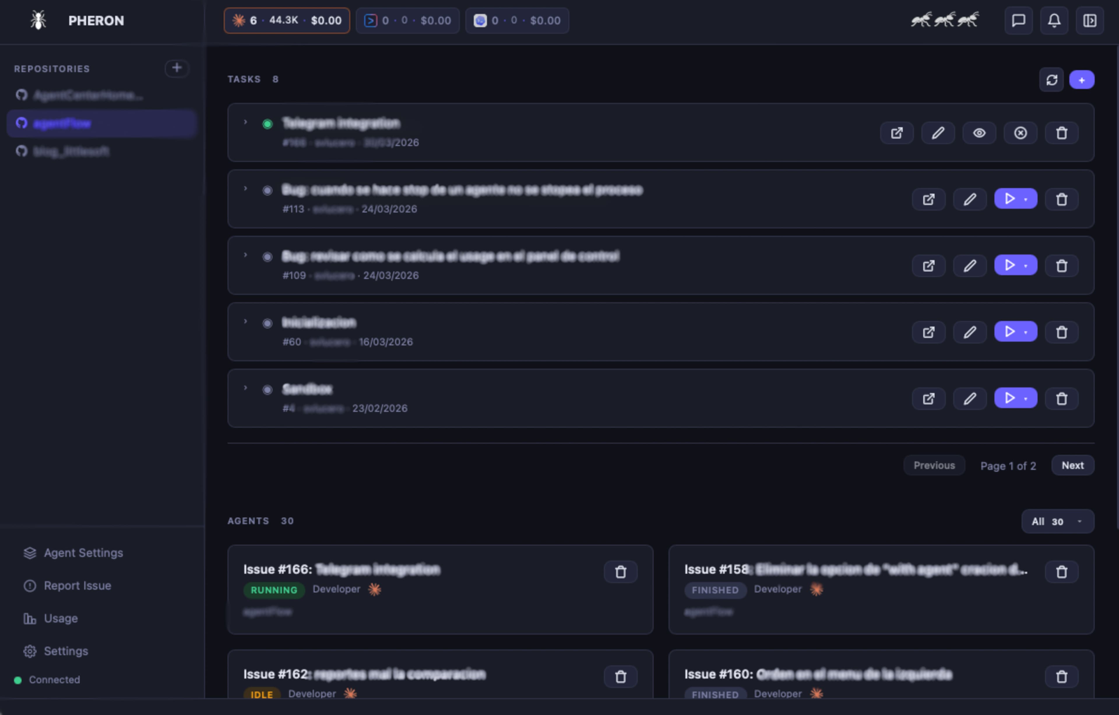 Pheron dashboard